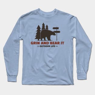 Grin and Bear It, Mountain T-Shirt, Outdoor T-Shirt, Bear T-Shirt, Wildlife T-Shirt, Winter Sports Long Sleeve T-Shirt